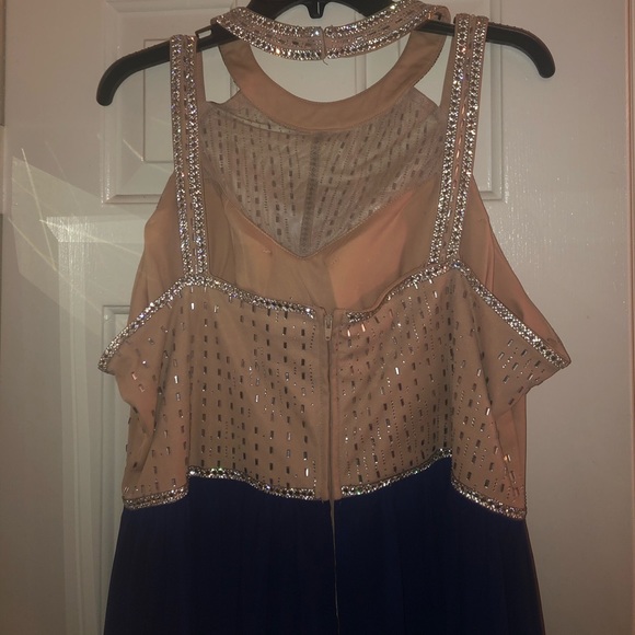 Beige and royal blue prom dress - Picture 2 of 8